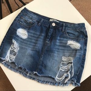 Denim distressed skirt